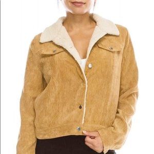 Favlux Tan Corduroy Trucker Sherpa faux fur lined Jacket Sz M Tan brown casual